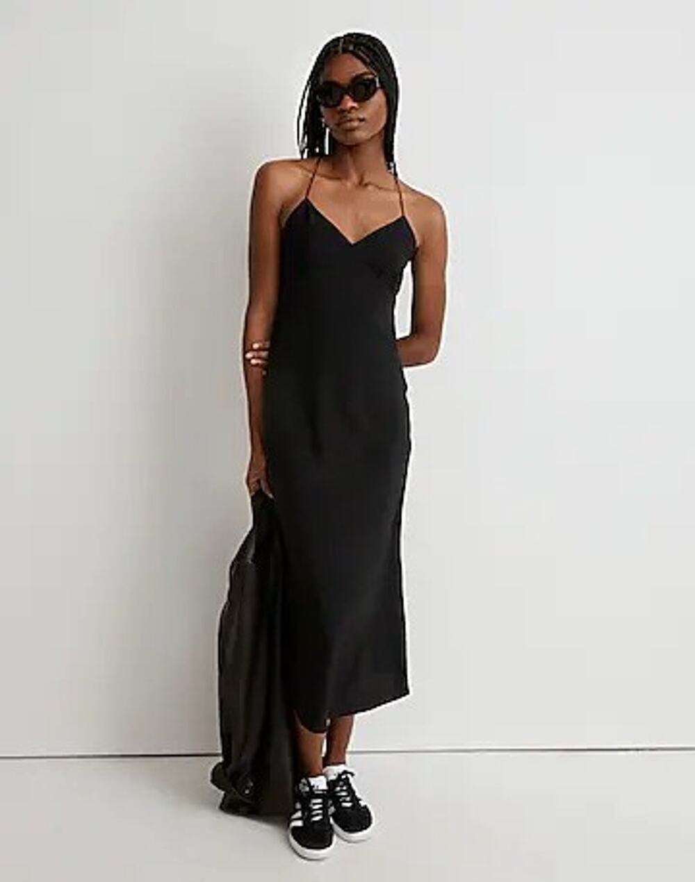 NWT Madewell Women's The Layton Midi Slip Dress Black Sleeveless V-Neck Size 0